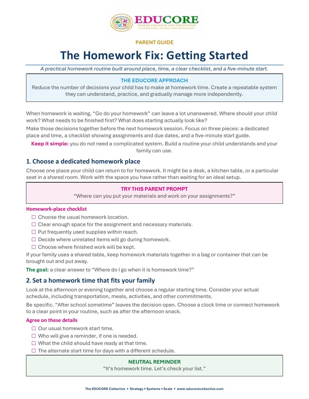 Cover of The Homework Fix: Getting Started parent guide